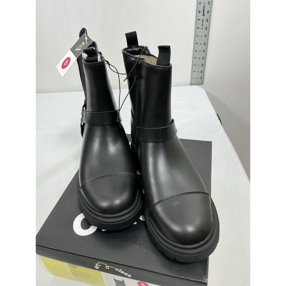 Girls New Art Class Crosby Chunky Moto Ankle Boots Size 5 Black Chunky Heel - Picture 3 of 7